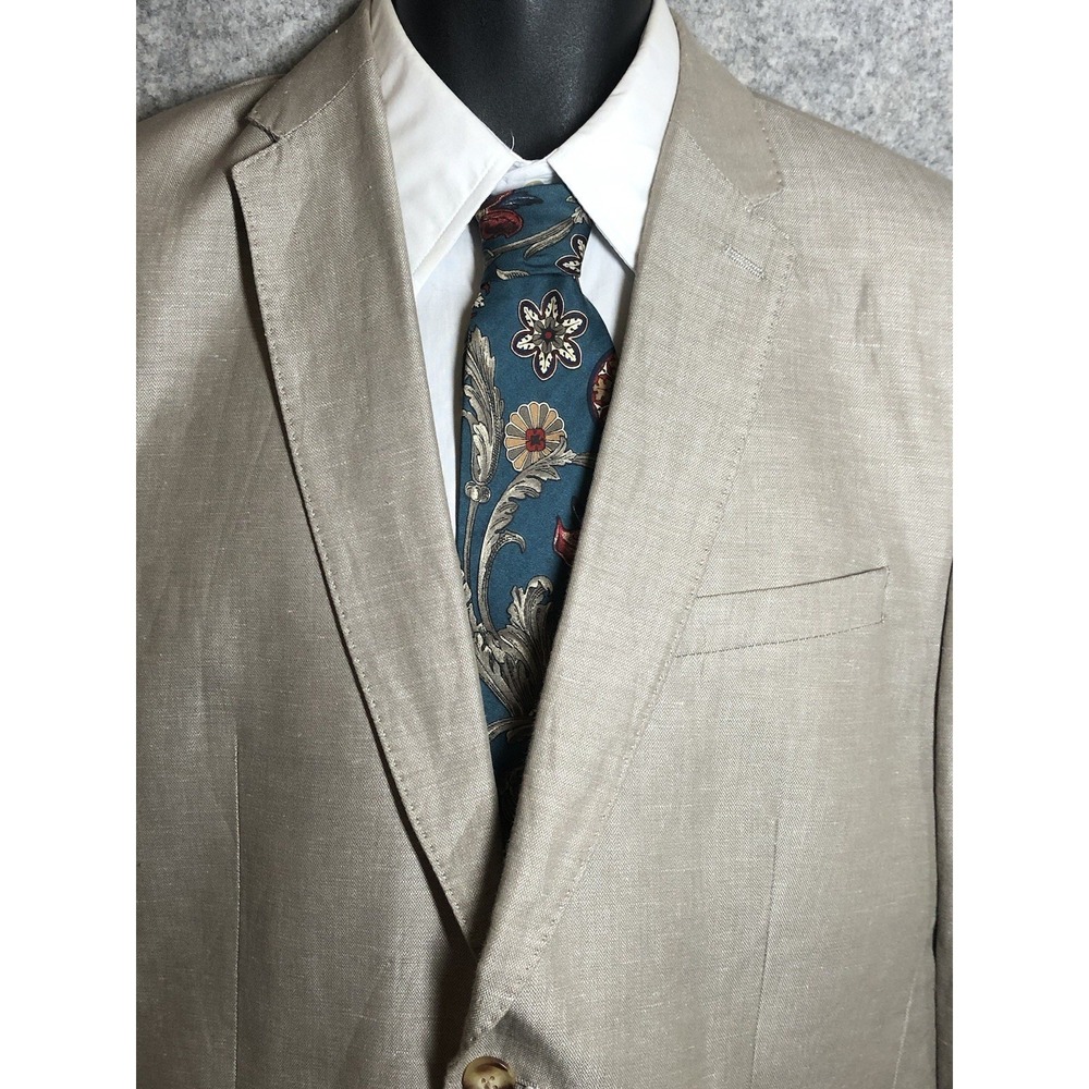 Perry Ellis Blazer Mens‎ 42L Tan Linen Blend Career Suit Coat Jacket Classic